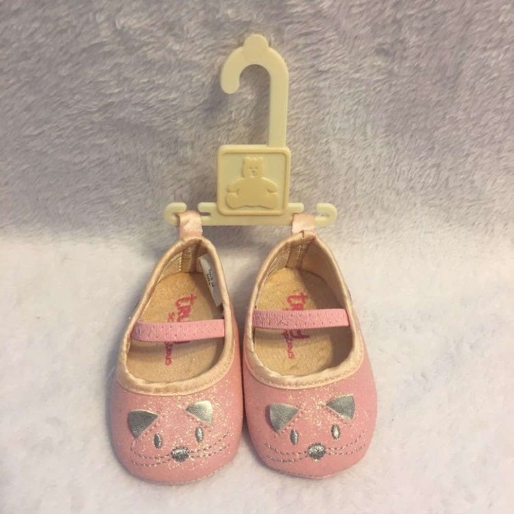 Truly Scrumptious Ballet Flats Baby 0 Pink Good Glitter Kitten Face Crib Shoes